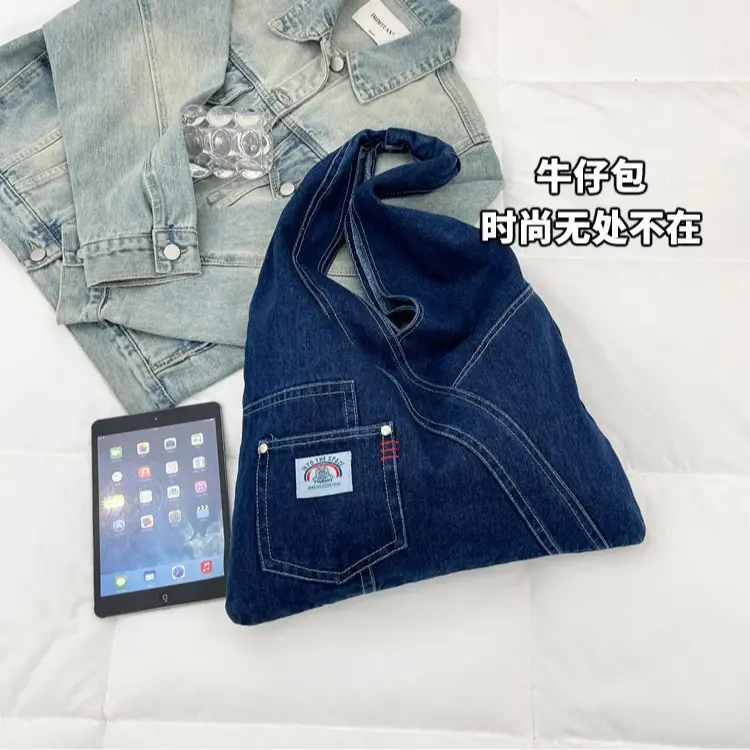 Vintage Denim Shoulder Bag 2025 New Style Distinctive Street Trendy Canvas Bag Student All-match Large Capacity Satchel luggage and leather goods - Image 6