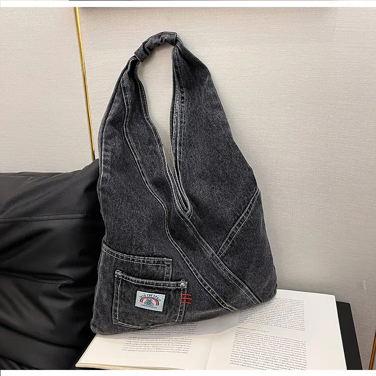 Vintage Denim Shoulder Bag 2025 New Style Distinctive Street Trendy Canvas Bag Student All-match Large Capacity Satchel luggage and leather goods - Image 7
