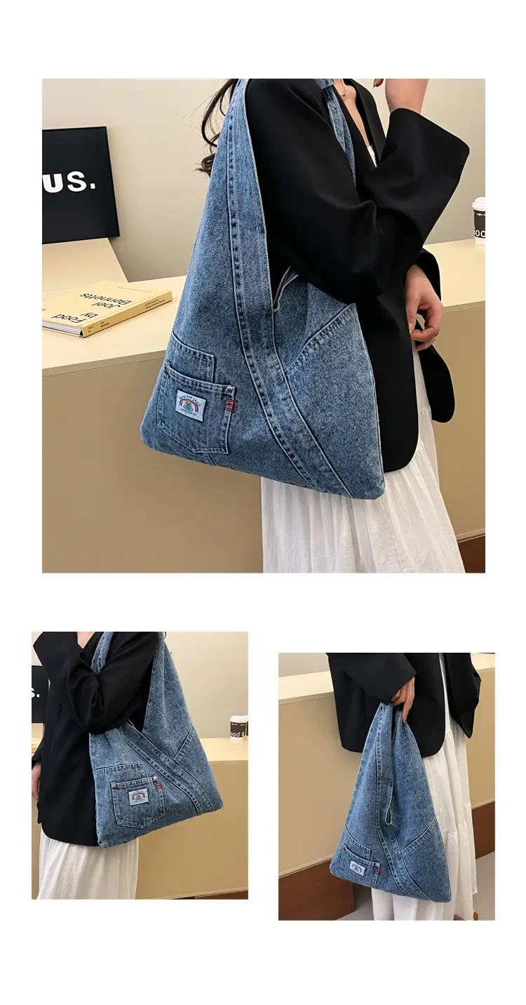 Vintage Denim Shoulder Bag 2025 New Style Distinctive Street Trendy Canvas Bag Student All-match Large Capacity Satchel luggage and leather goods — feature 10