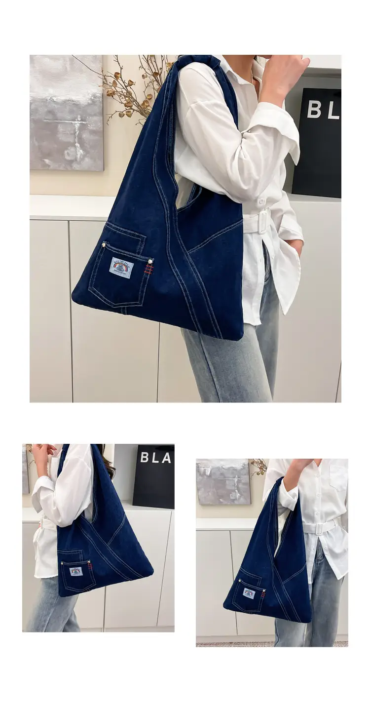 Vintage Denim Shoulder Bag 2025 New Style Distinctive Street Trendy Canvas Bag Student All-match Large Capacity Satchel luggage and leather goods — feature 11