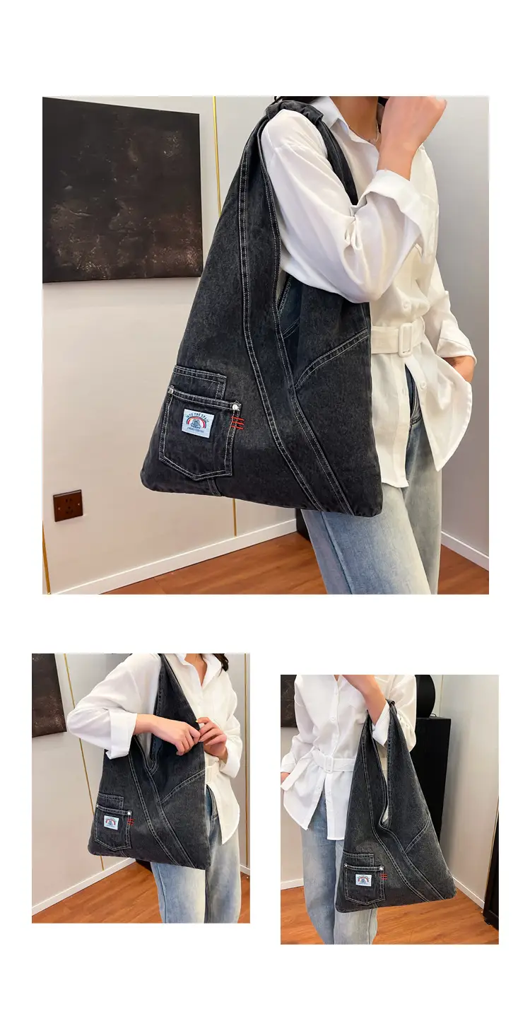 Vintage Denim Shoulder Bag 2025 New Style Distinctive Street Trendy Canvas Bag Student All-match Large Capacity Satchel luggage and leather goods — feature 12