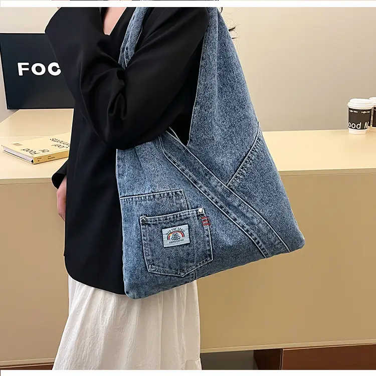 Vintage Denim Shoulder Bag 2025 New Style Distinctive Street Trendy Canvas Bag Student All-match Large Capacity Satchel luggage and leather goods — feature 14