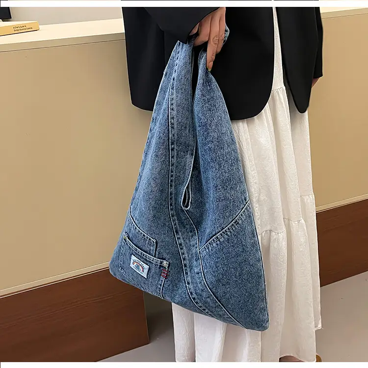 Vintage Denim Shoulder Bag 2025 New Style Distinctive Street Trendy Canvas Bag Student All-match Large Capacity Satchel luggage and leather goods — feature 17