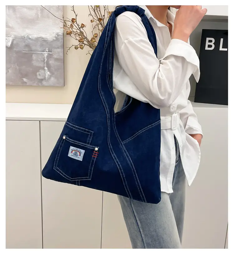 Vintage Denim Shoulder Bag 2025 New Style Distinctive Street Trendy Canvas Bag Student All-match Large Capacity Satchel luggage and leather goods — feature 2