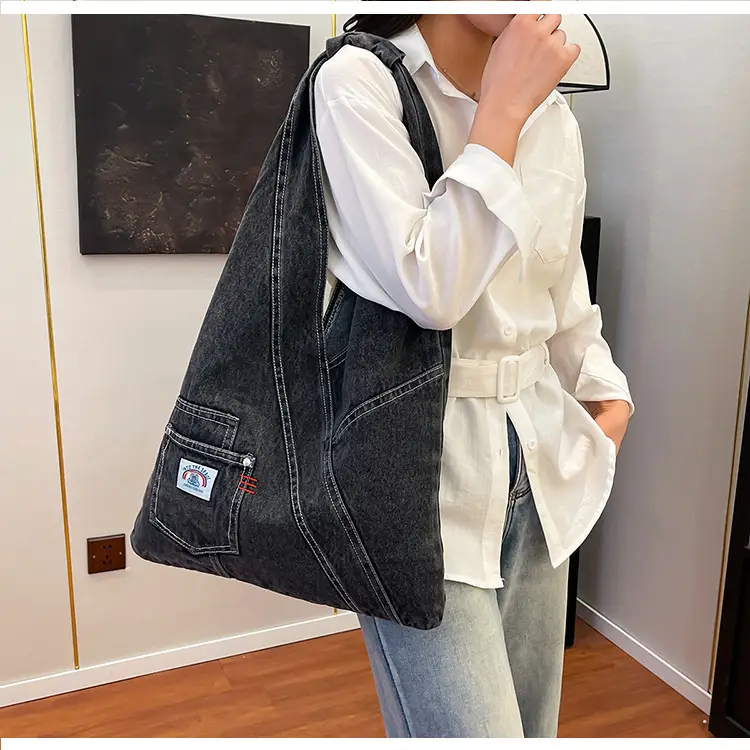 Vintage Denim Shoulder Bag 2025 New Style Distinctive Street Trendy Canvas Bag Student All-match Large Capacity Satchel luggage and leather goods — feature 21