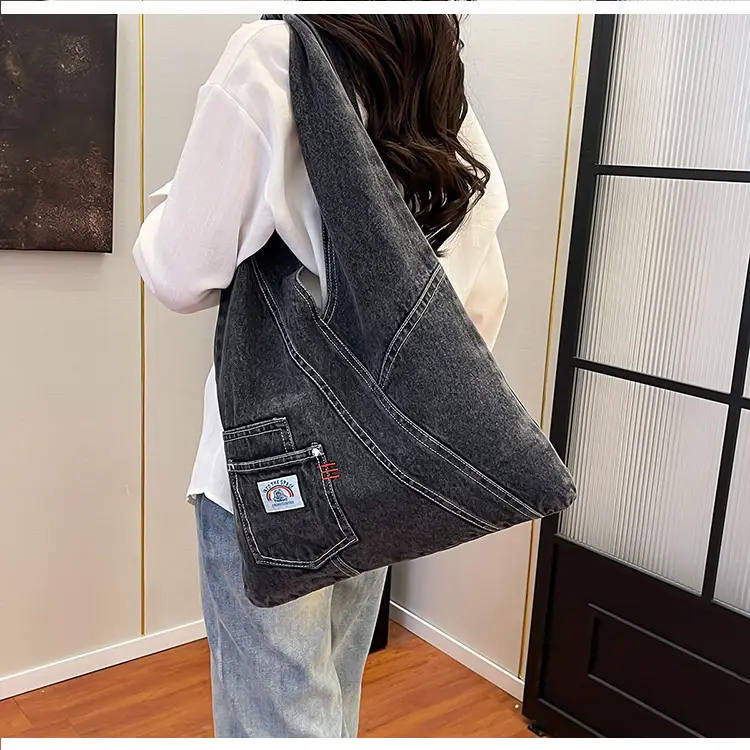 Vintage Denim Shoulder Bag 2025 New Style Distinctive Street Trendy Canvas Bag Student All-match Large Capacity Satchel luggage and leather goods — feature 22
