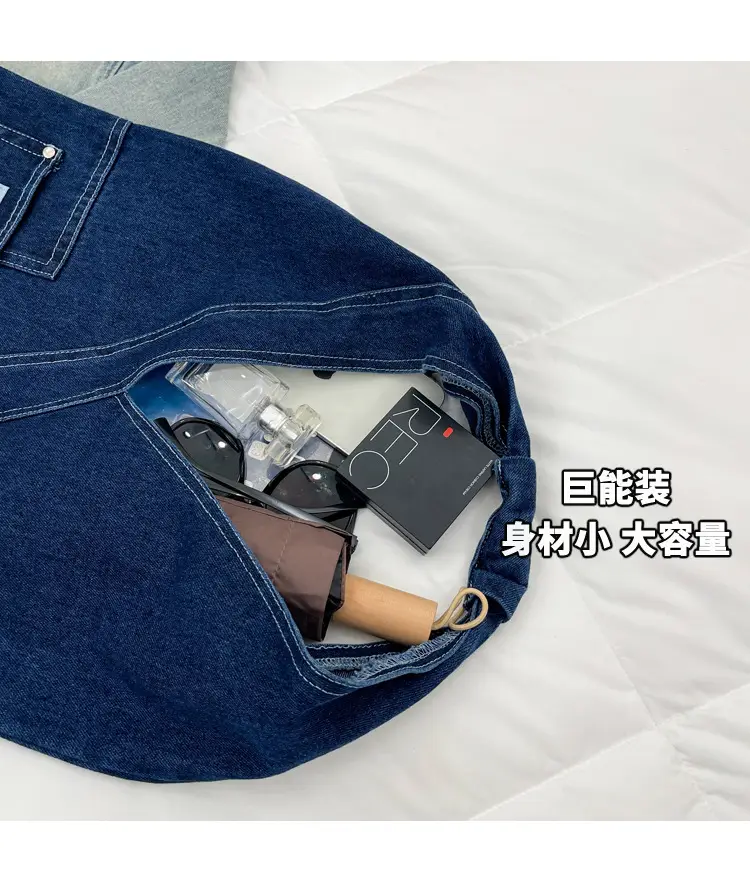 Vintage Denim Shoulder Bag 2025 New Style Distinctive Street Trendy Canvas Bag Student All-match Large Capacity Satchel luggage and leather goods — feature 8