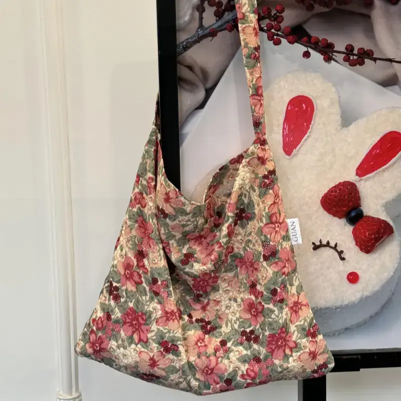 2025 Korean Style Floral Cloth Bags Large Capacity