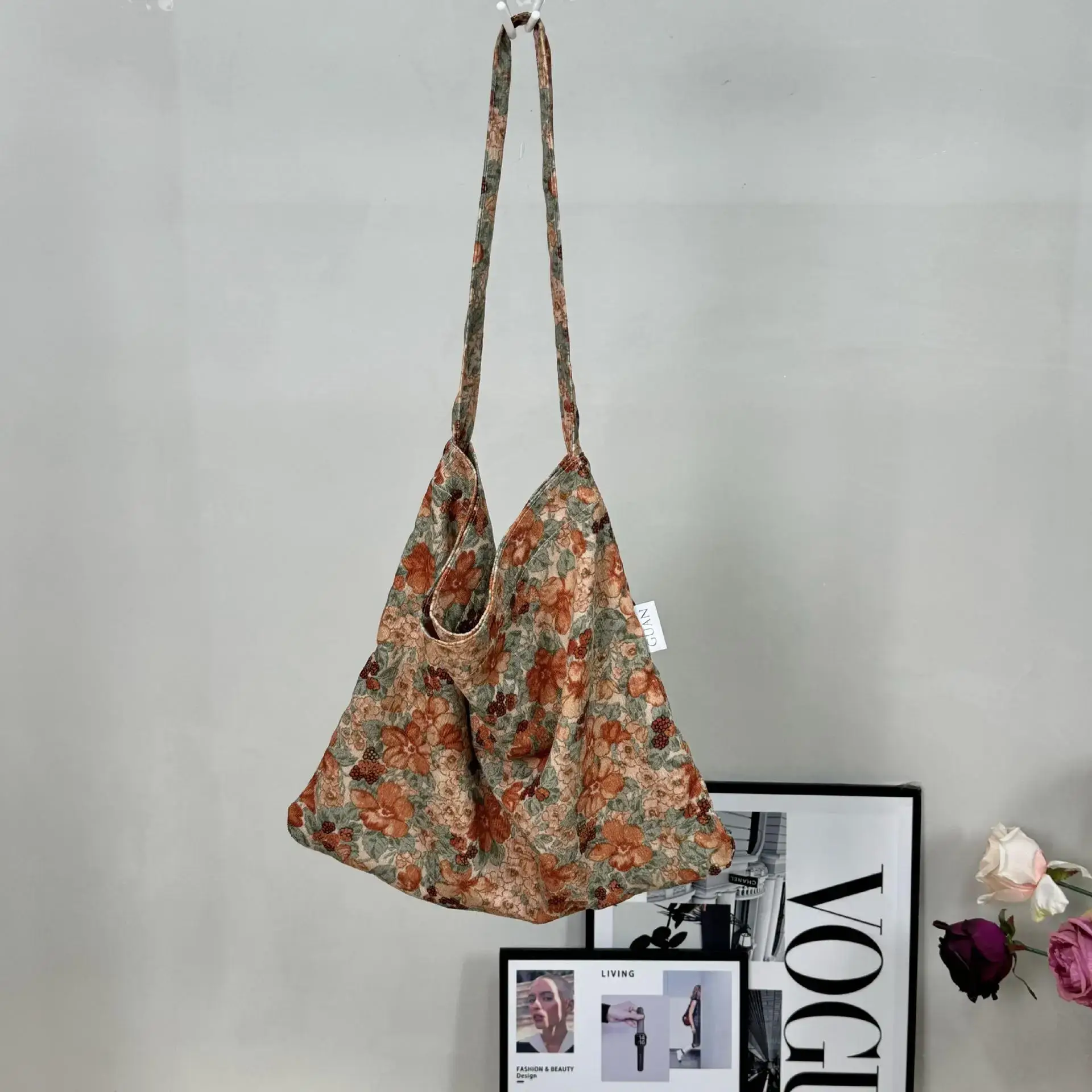 2025 Korean Style Floral Cloth Bags Large Capacity