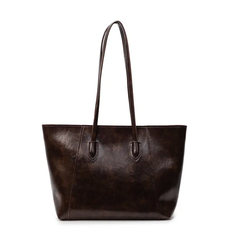 Large Capacity Tan Leather Tote Bag for Women - Image 8