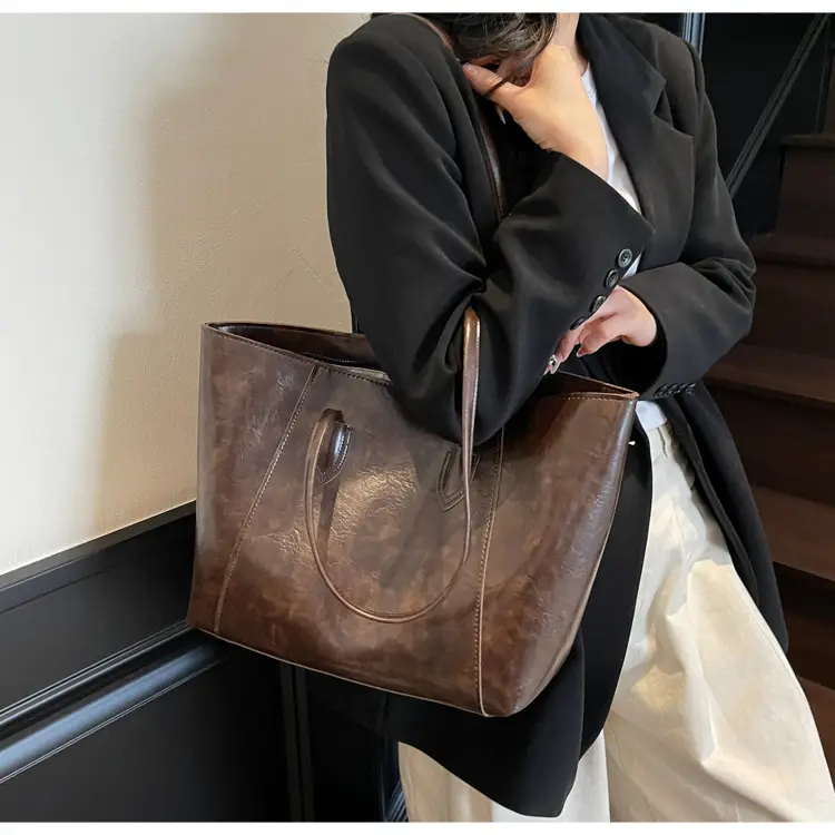 Large Capacity Tan Leather Tote Bag for Women — feature 10