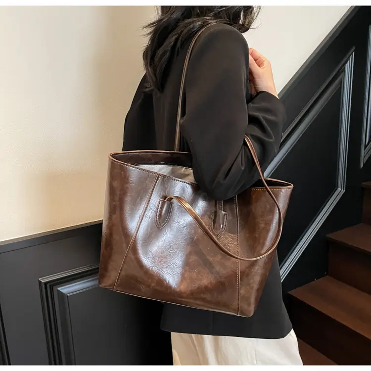 Large Capacity Tan Leather Tote Bag for Women — feature 11