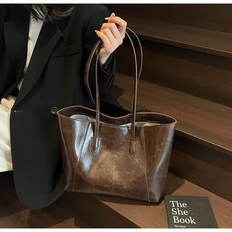 Large Capacity Tan Leather Tote Bag for Women — feature 12