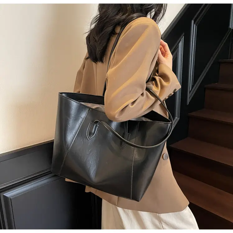 Large Capacity Tan Leather Tote Bag for Women — feature 14