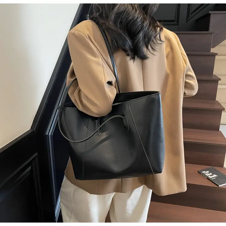 Large Capacity Tan Leather Tote Bag for Women — feature 16