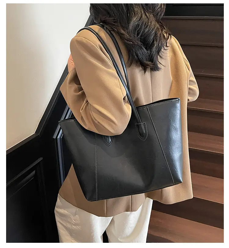 Large Capacity Tan Leather Tote Bag for Women — feature 2
