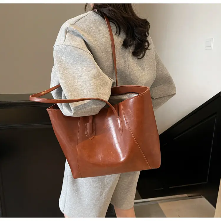 Large Capacity Tan Leather Tote Bag for Women — feature 20