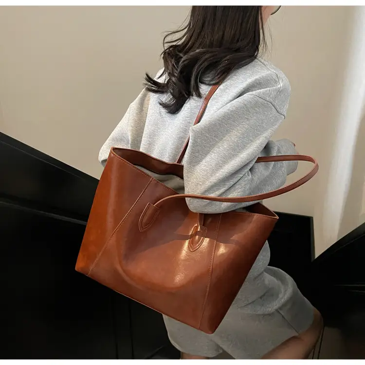 Large Capacity Tan Leather Tote Bag for Women — feature 21