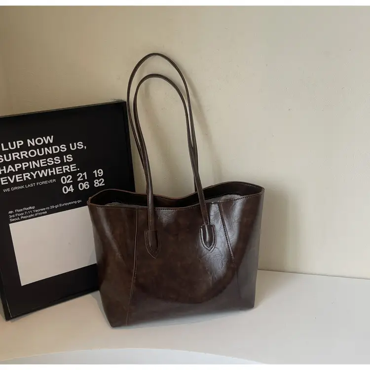 Large Capacity Tan Leather Tote Bag for Women — feature 24