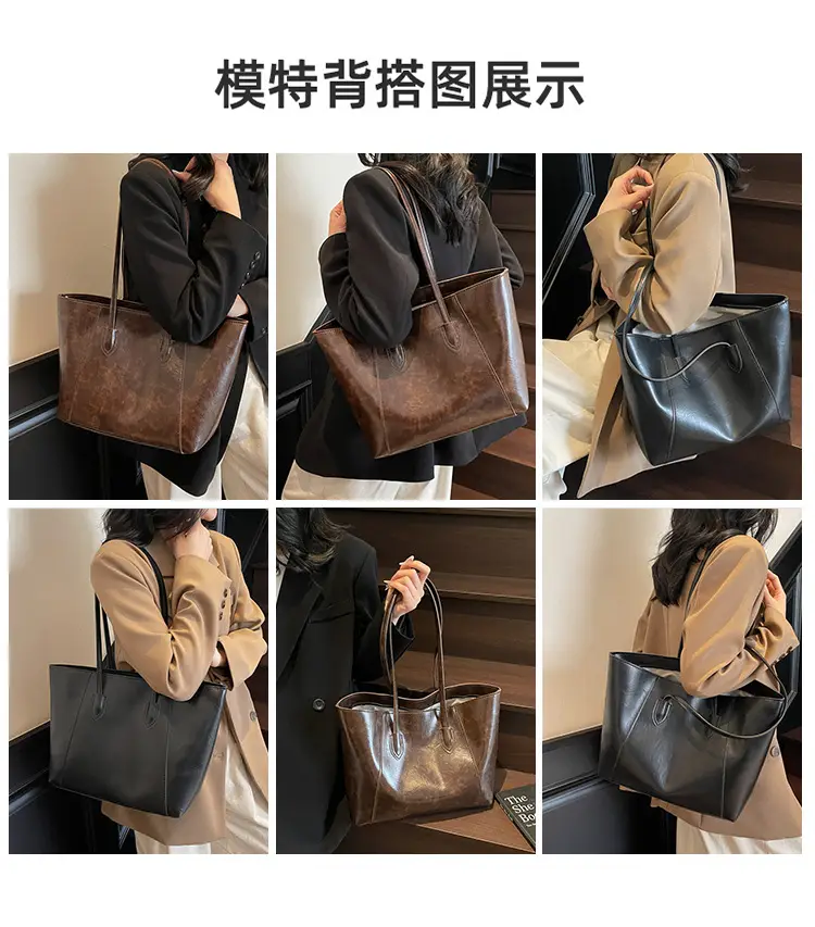 Large Capacity Tan Leather Tote Bag for Women — feature 8