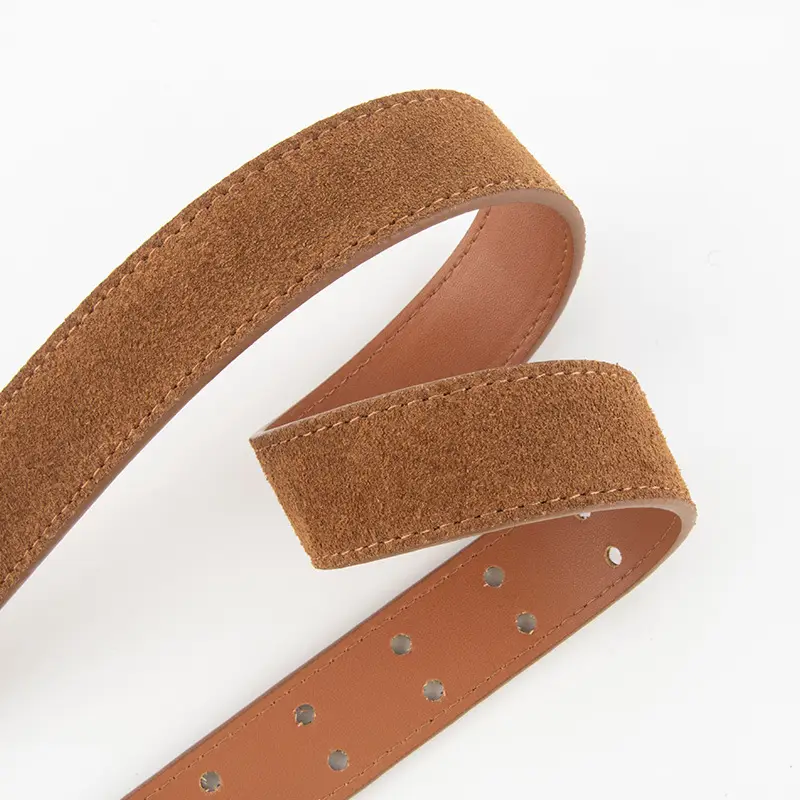 Women's Brown Leather Belt with Double Row Hole & Alloy Button - Image 15