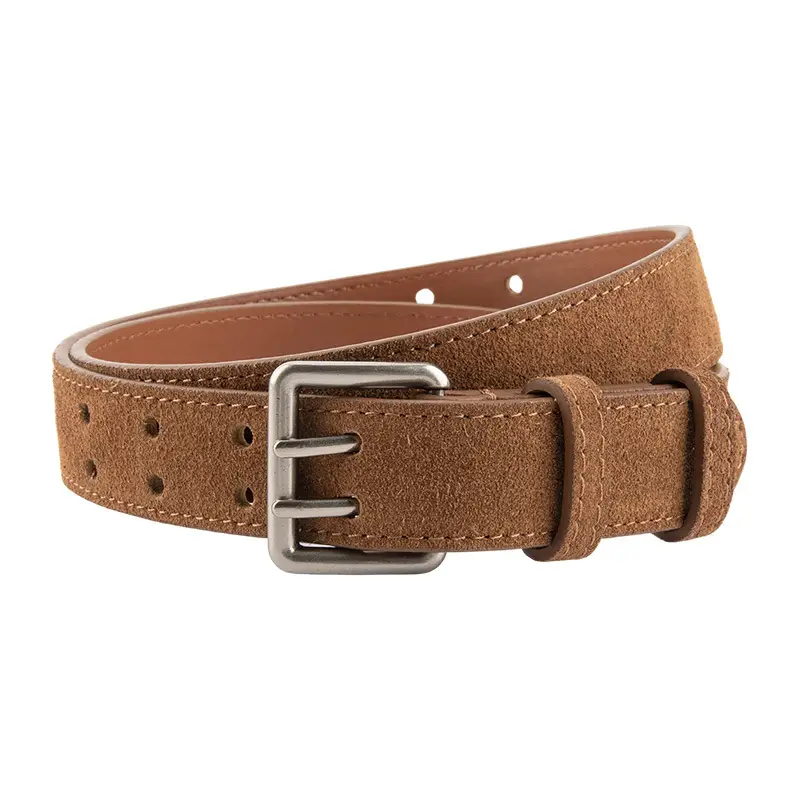 Women's Brown Leather Belt with Double Row Hole & Alloy Button - Image 16