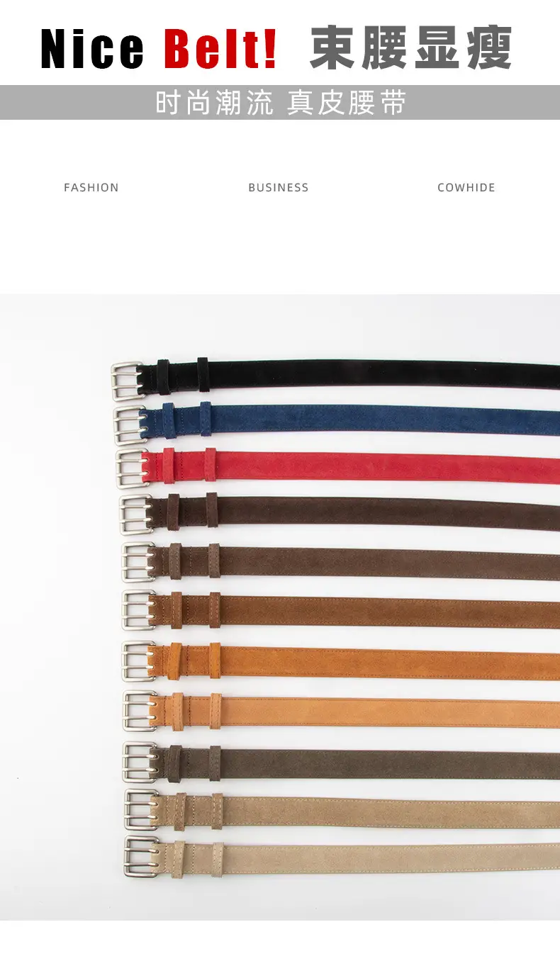 Women's Brown Leather Belt with Double Row Hole & Alloy Button — feature 3