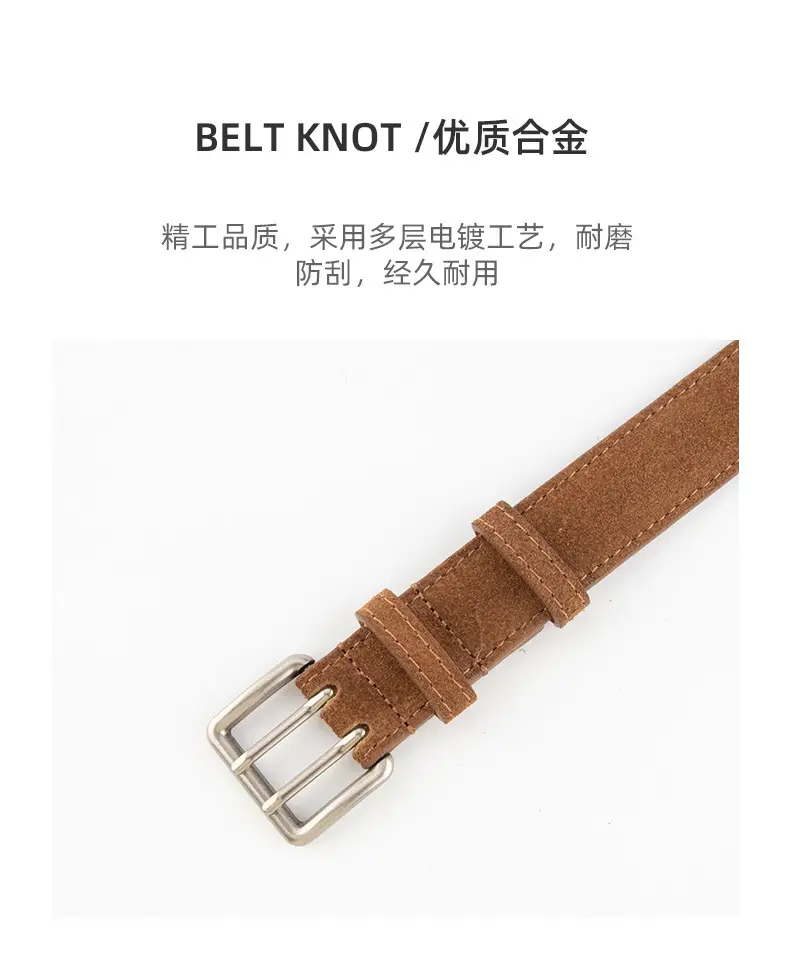 Women's Brown Leather Belt with Double Row Hole & Alloy Button — feature 6