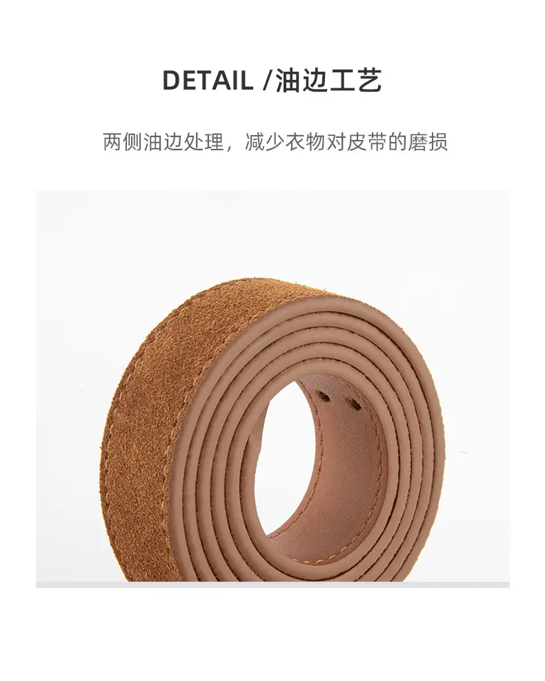 Women's Brown Leather Belt with Double Row Hole & Alloy Button — feature 7