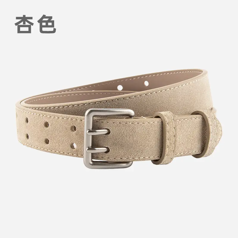 Women's Brown Leather Belt with Double Row Hole & Alloy Button - Image 11