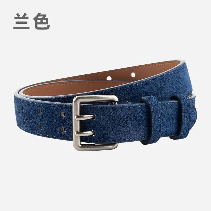 Women's Brown Leather Belt with Double Row Hole & Alloy Button - Image 5