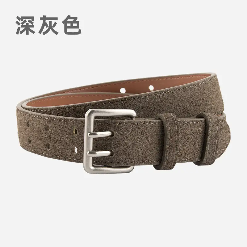 Women's Brown Leather Belt with Double Row Hole & Alloy Button - Image 7
