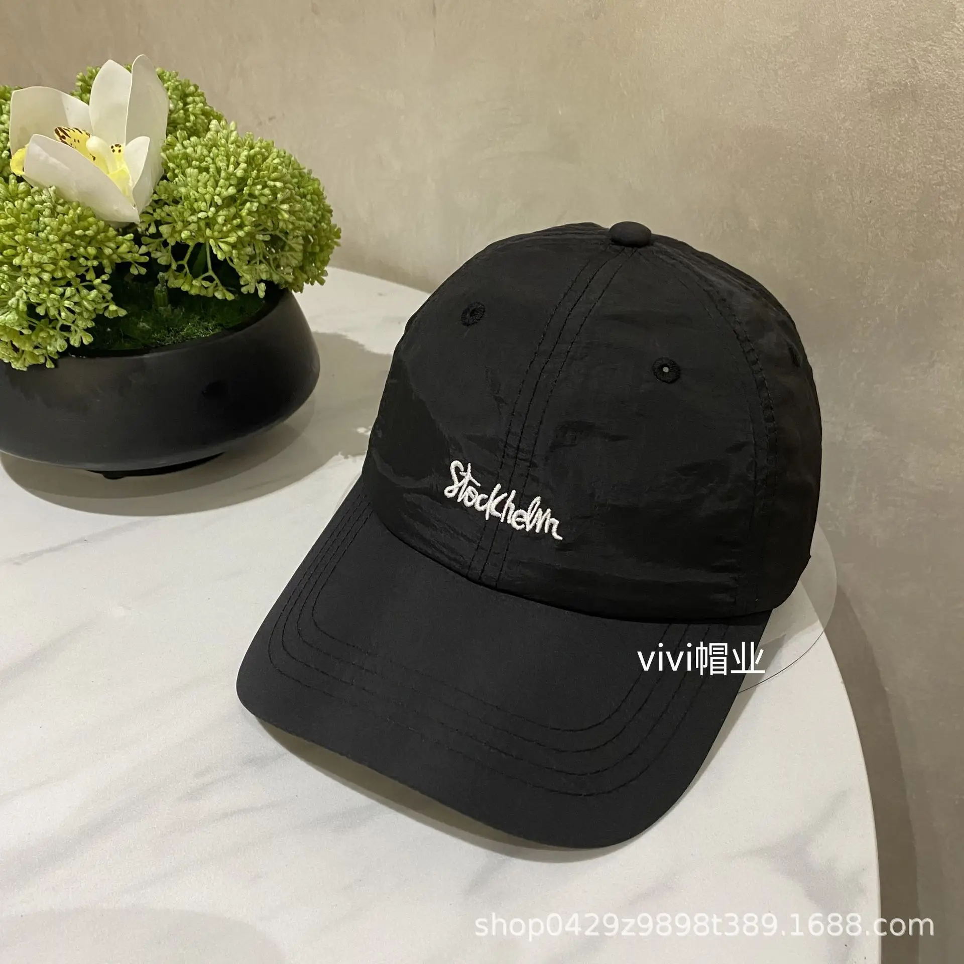 Korean Style Embroidered Baseball Cap Women Black - Image 9