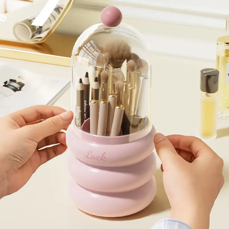Rotating Makeup Brush Storage Box 250mm Dustproof Desk