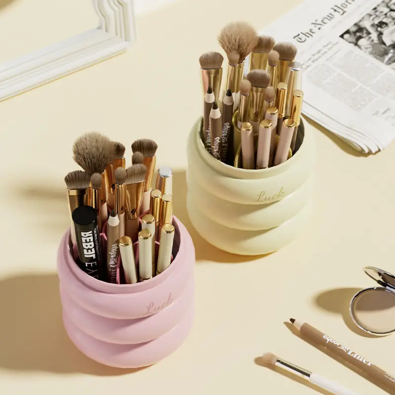 Rotating Makeup Brush Storage Box 250mm Dustproof Desk