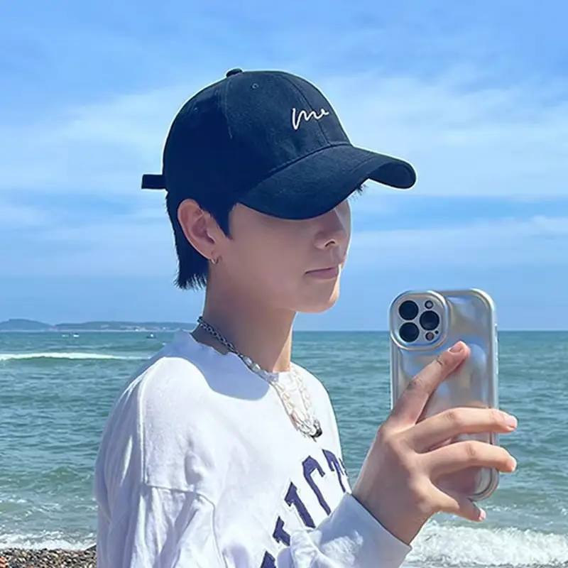 Men's Korean Letter Sun Hat Olive Green Big Cap - Image 9