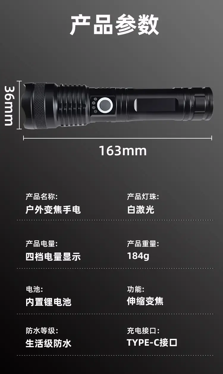 Cross-Border Flashlight with Laser Wick & Zoom β feature 15