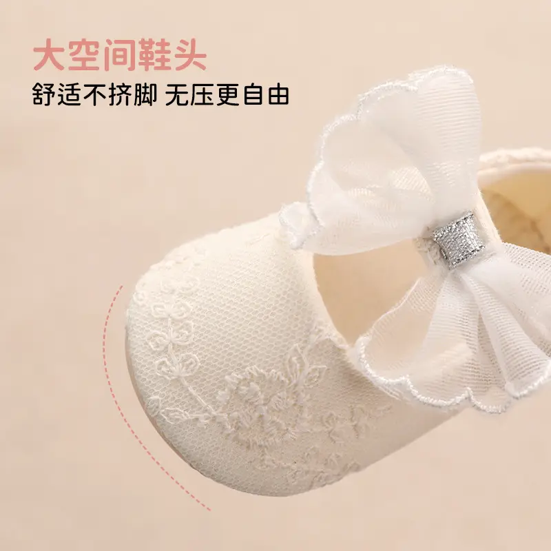 White Bow-Knot Baby Shoes for Girls, Korean Style, Factory Ready