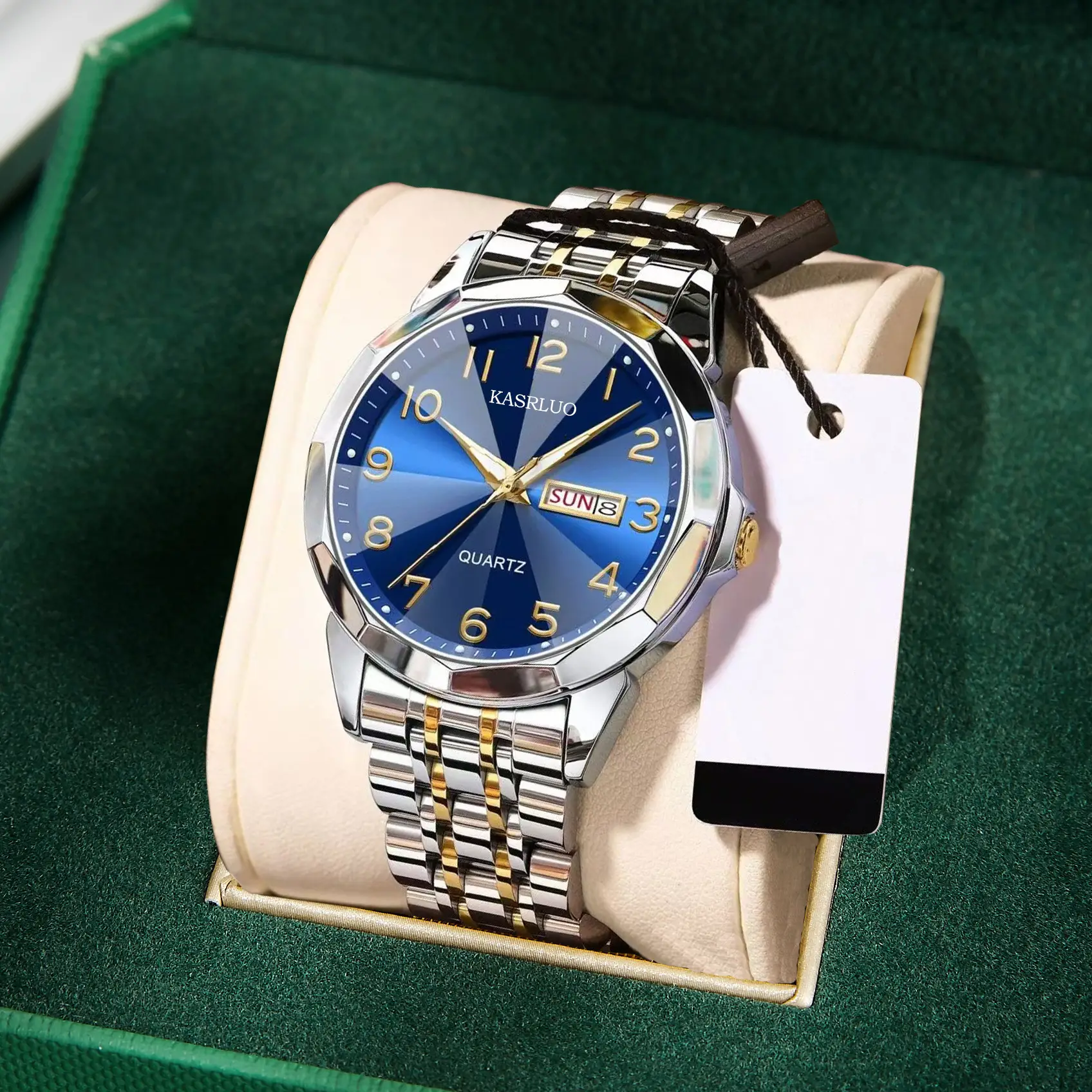 Luxury Men's Quartz Watch Blue Dial Steel Band - Image 4
