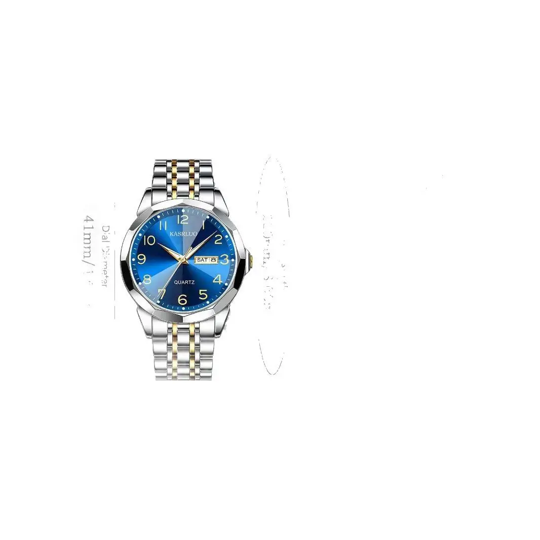 Luxury Men's Quartz Watch Blue Dial Steel Band - Image 14