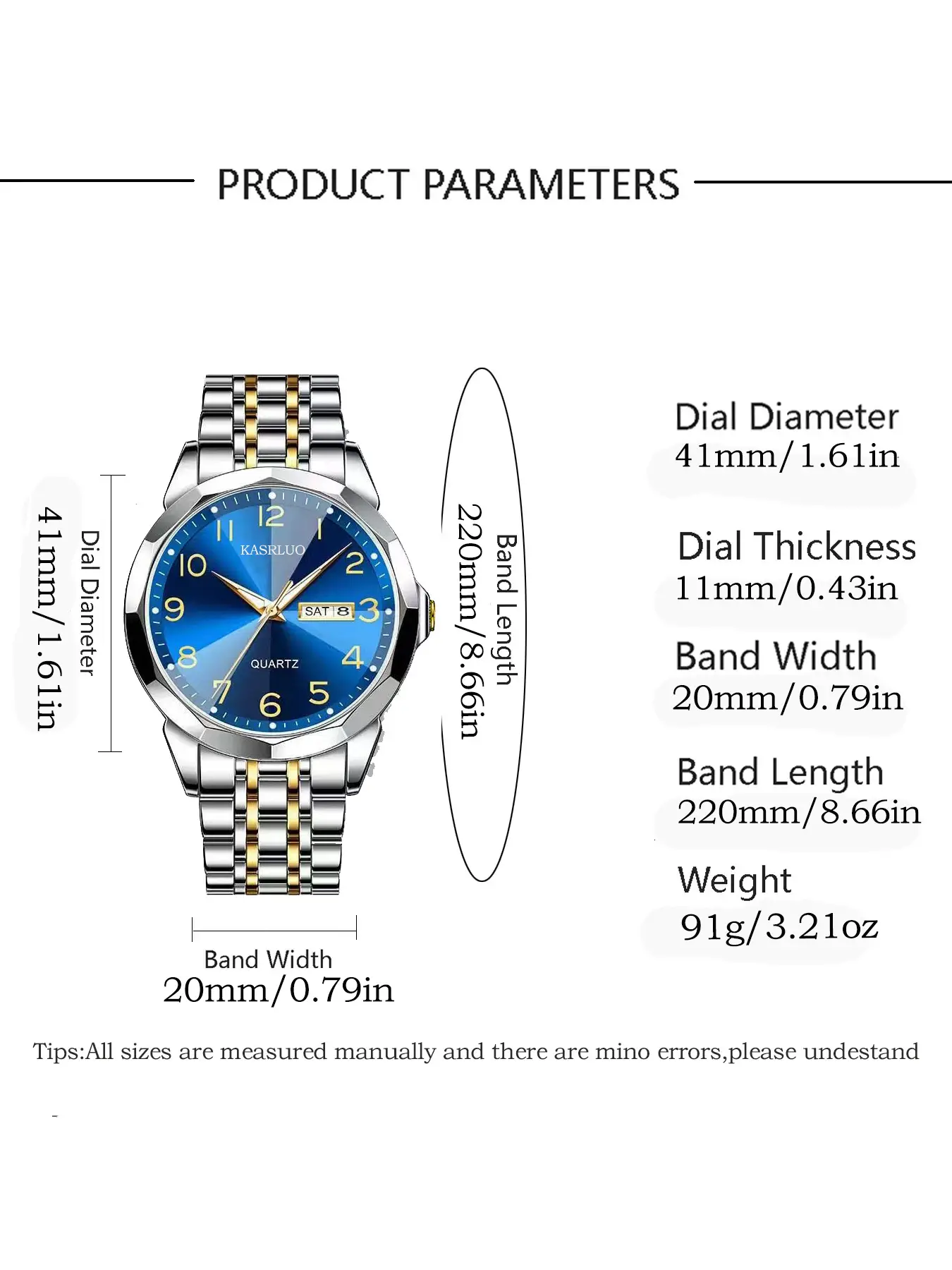 Luxury Men's Quartz Watch Blue Dial Steel Band — feature 1