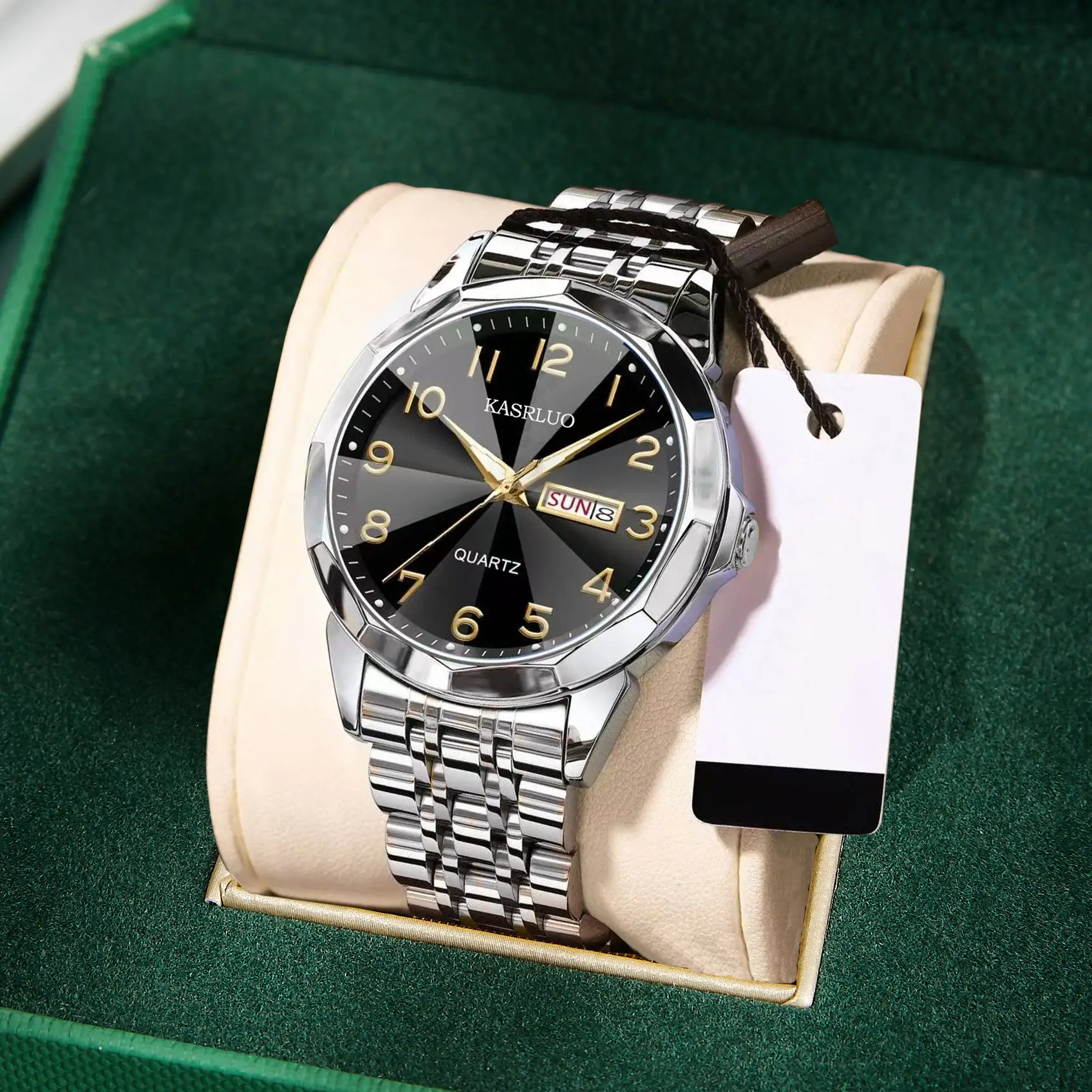 Luxury Men's Quartz Watch Blue Dial Steel Band - Image 3
