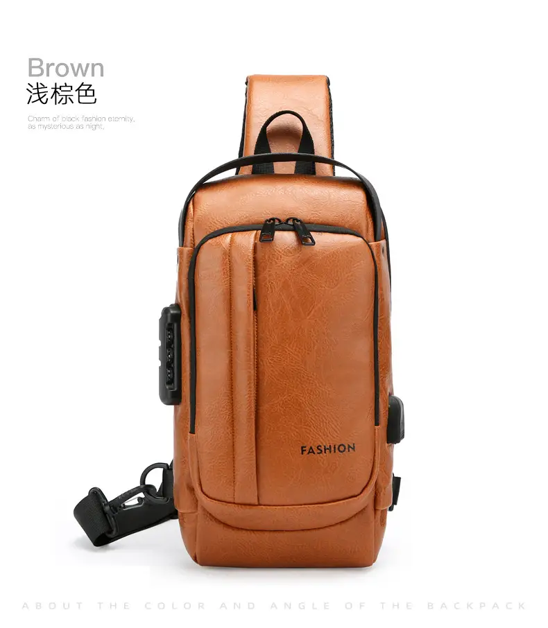 USB Charging Password Lock Men's Black Chest Bag — feature 26