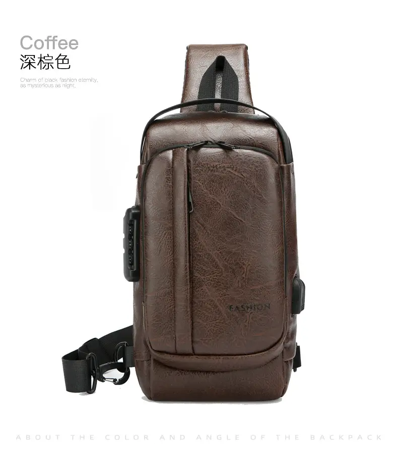 USB Charging Password Lock Men's Black Chest Bag — feature 27