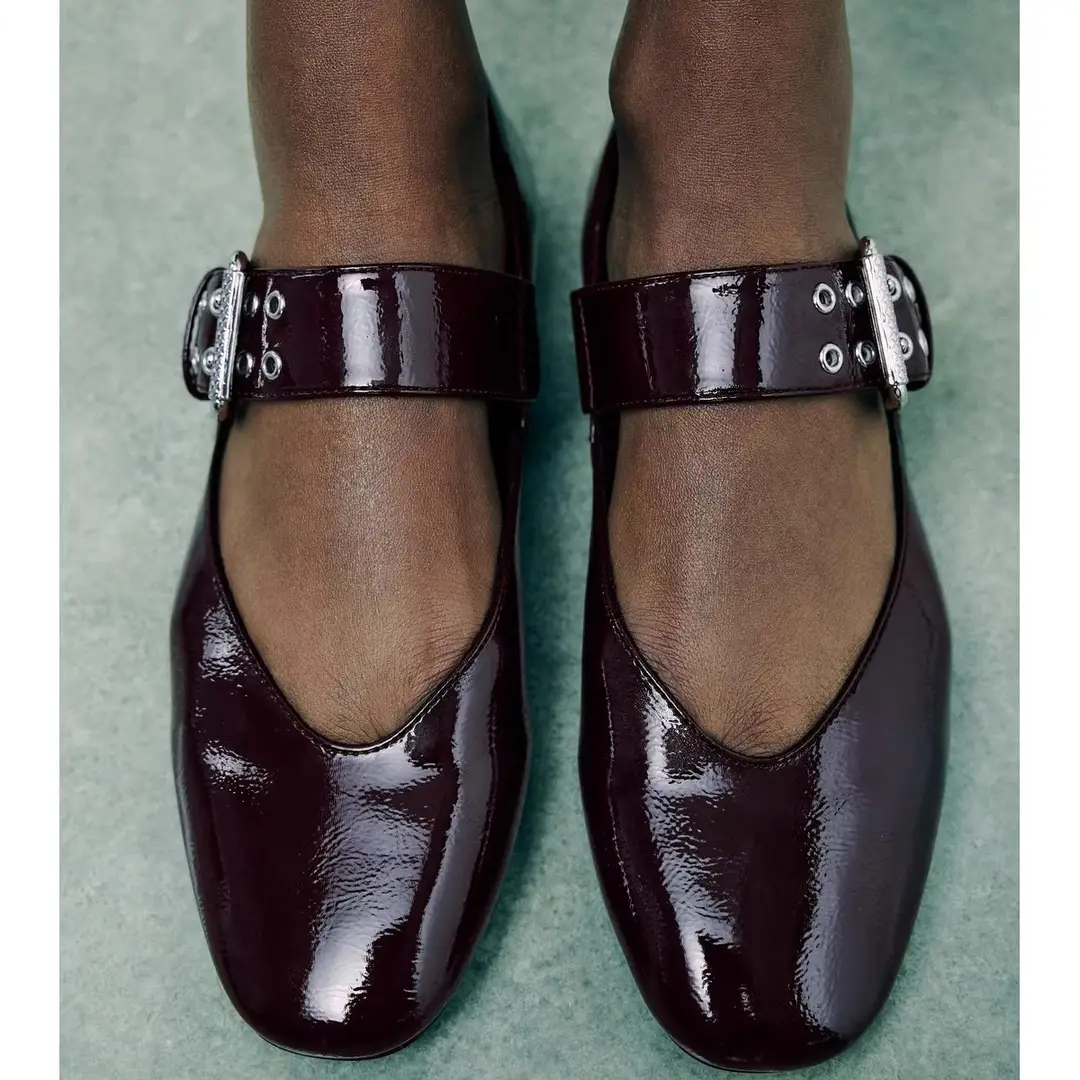 2026 New Black Strap Buckle Mary Jane Style Flat Ballet Shoes for Women with Round Toe and Shallow Mouth - Image 5