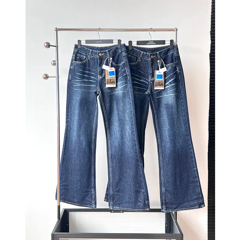 Dark Blue Cat Pattern Wide Leg Jeans for Women