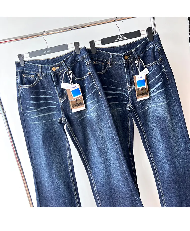 Dark Blue Cat Pattern Wide Leg Jeans for Women — feature 11