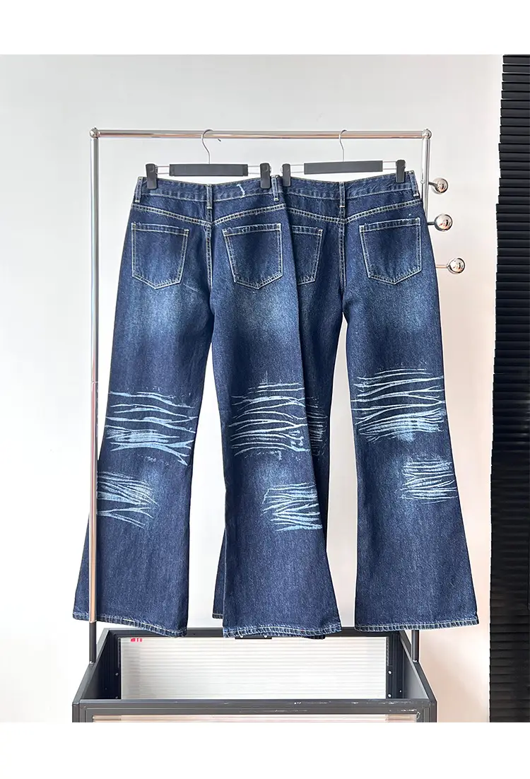 Dark Blue Cat Pattern Wide Leg Jeans for Women — feature 13