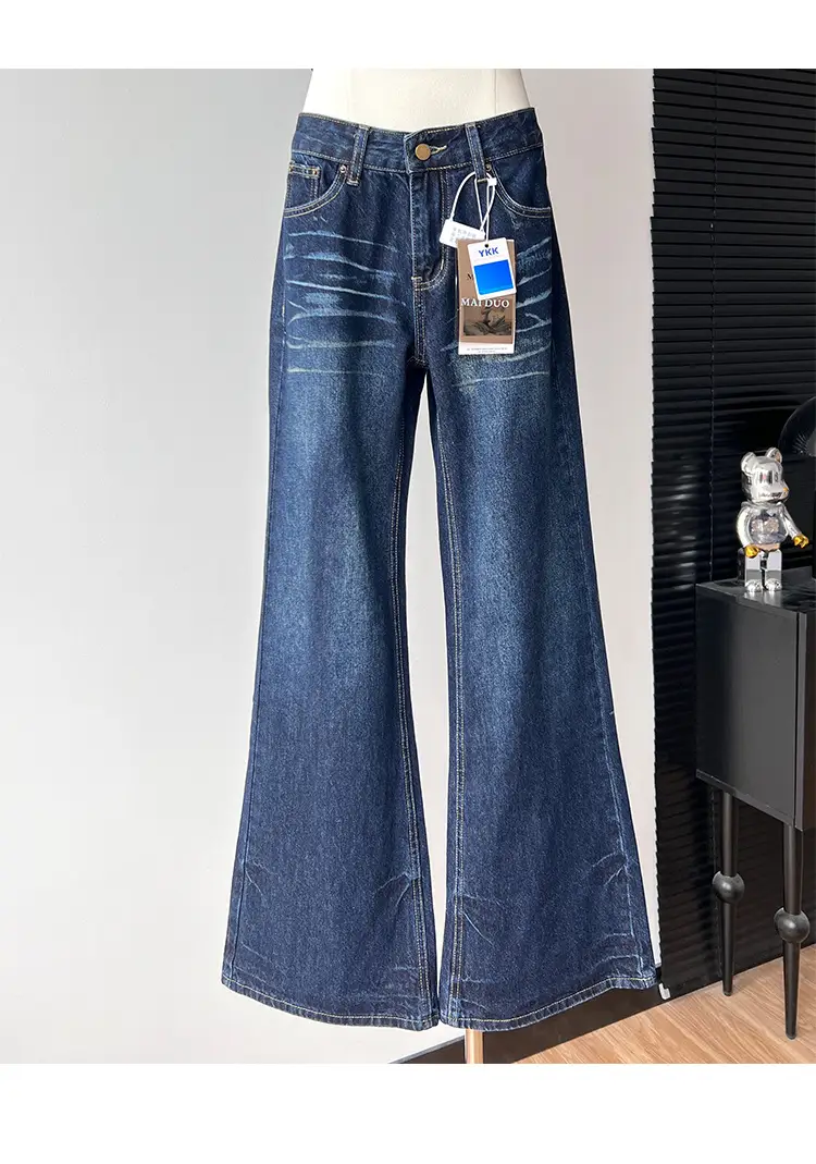Dark Blue Cat Pattern Wide Leg Jeans for Women — feature 5