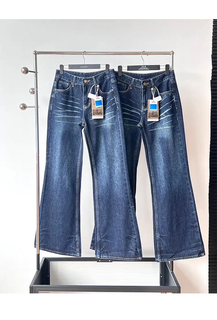 Dark Blue Cat Pattern Wide Leg Jeans for Women — feature 7